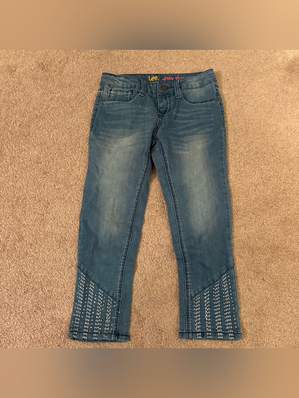 Lee Girls' Blue Embellished Hem Skinny Jeans ankle crop size 7